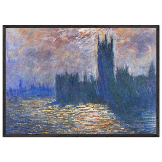 Parliament Reflections on the Thames - claude monet 70x100 cm / 28x40 inches Framed Art Print – Black Wooden Frame