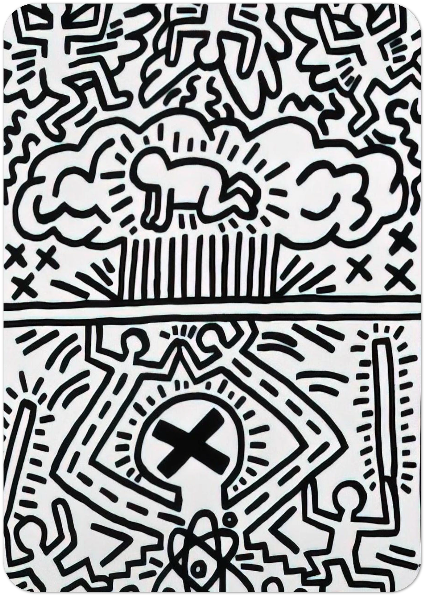 ANTI NUCLEAR RALLY 1982 By Keith Haring Pack of 10 Post Cards | Keith Haring Post Cards | A6 (10.5 x 14.8 cm) - 4.1 x 5.8 inches