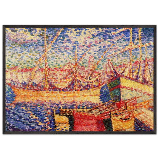 Boats in the Port of St Tropez - Henri-Edmond Cross 70x100 cm / 28x40 inches Framed Art Print – Black Wooden Frame