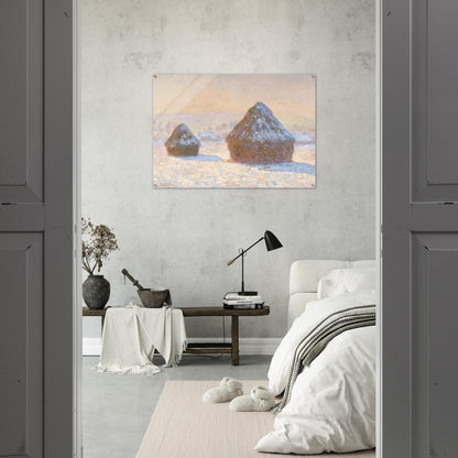 Wheatstacks, Snow Effect, Morning - claude monet Acrylic Print - 70x100 cm / 28x40″ inches