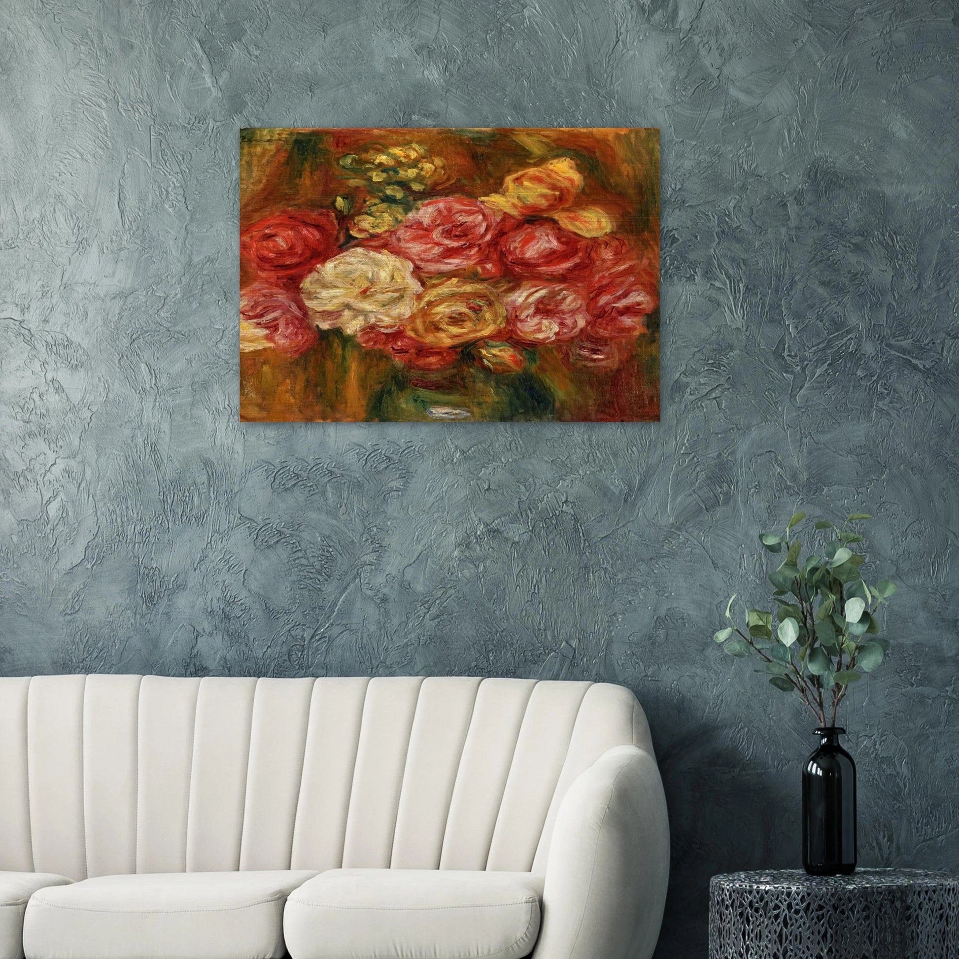 Bouquet of Roses in a Green Vase - Pierre-Auguste Renoir Brushed Aluminum Print - 70x100 cm / 28x40 inches | Pierre-Auguste Renoir Aluminum Print | Pierre-Auguste Renoir Prints