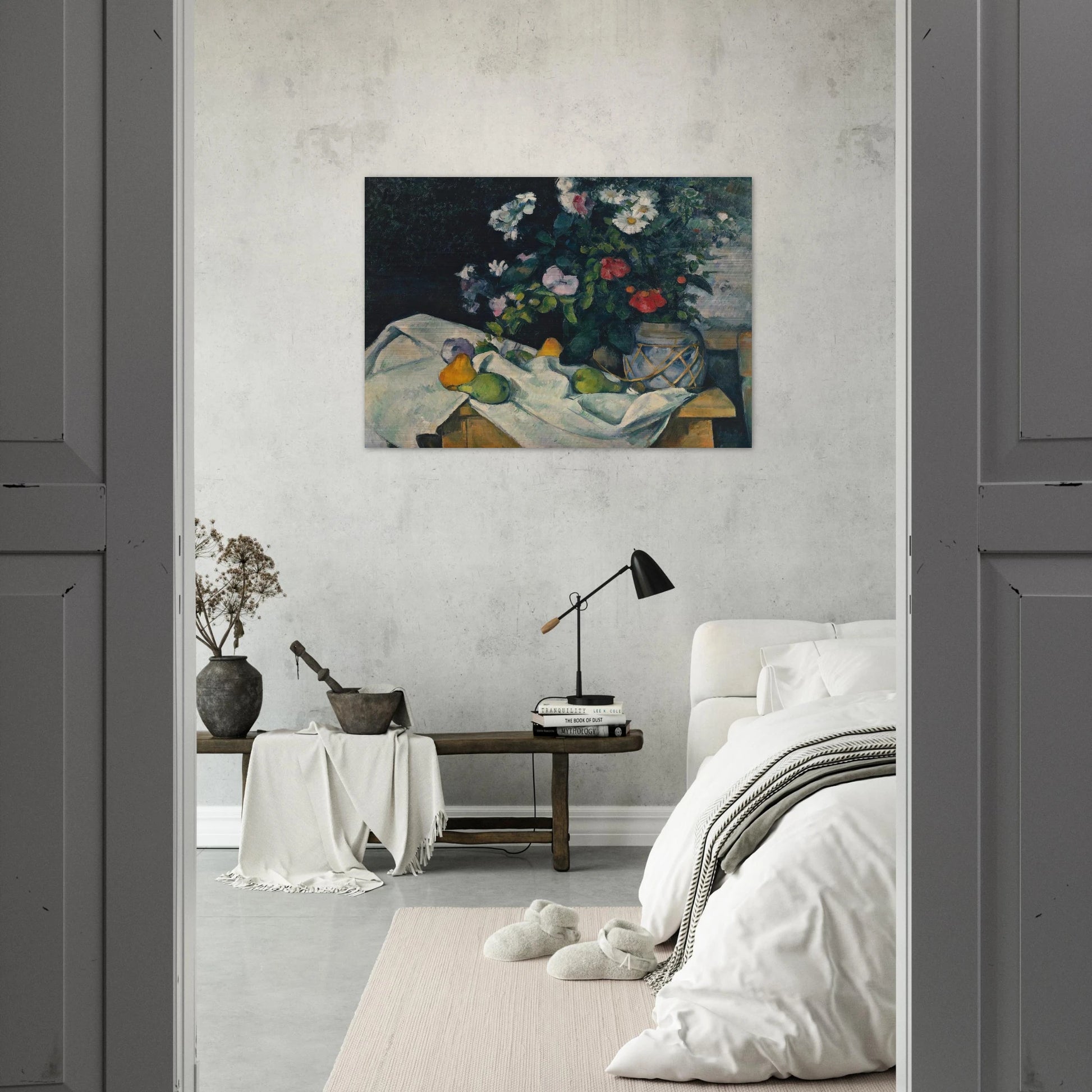Still Life with Flowers and Fruit - Paul Cézanne Brushed Aluminum Print - 70x100 cm / 28x40 inches | Paul Cézanne Aluminum Print | Paul Cézanne Prints
