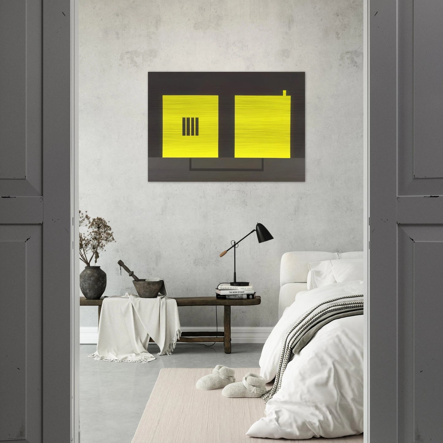 Prison  Cell with Smokestack  Conduit - 1985 - Peter Halley Brushed Aluminum Print - 70x100 cm / 28x40 inches | Peter Halley Aluminum Print | Peter Halley Prints
