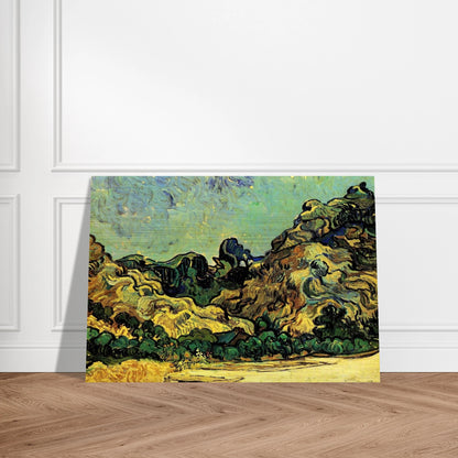 Mountains at Saint-Remy with Dark Cottage - Vincent van Gogh Brushed Aluminum Print - 70x100 cm / 28x40 inches | Vincent van Gogh Aluminum Print | Vincent van Gogh Prints