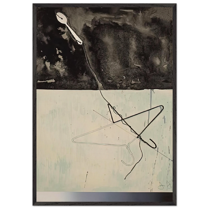 COAT HANGER AND SPOON FROM FRAGMENT ACCORDING TO WHAT 1971 - Jasper Johns 70x100 cm / 28x40 inches Framed Art Print – Black Wooden Frame