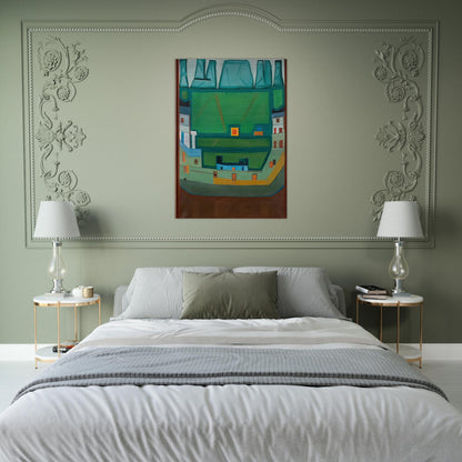 CITY AT THE FOOT OF THE MOUNTAINS LANDSCAPE - Jerzy Nowosielski Brushed Aluminum Print - 70x100 cm / 28x40 inches | Jerzy Nowosielski Aluminum Print | Jerzy Nowosielski Prints